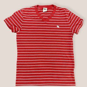 Abercrombie & Fitch Red & White Striped Moose Logo Tee (Size S)
